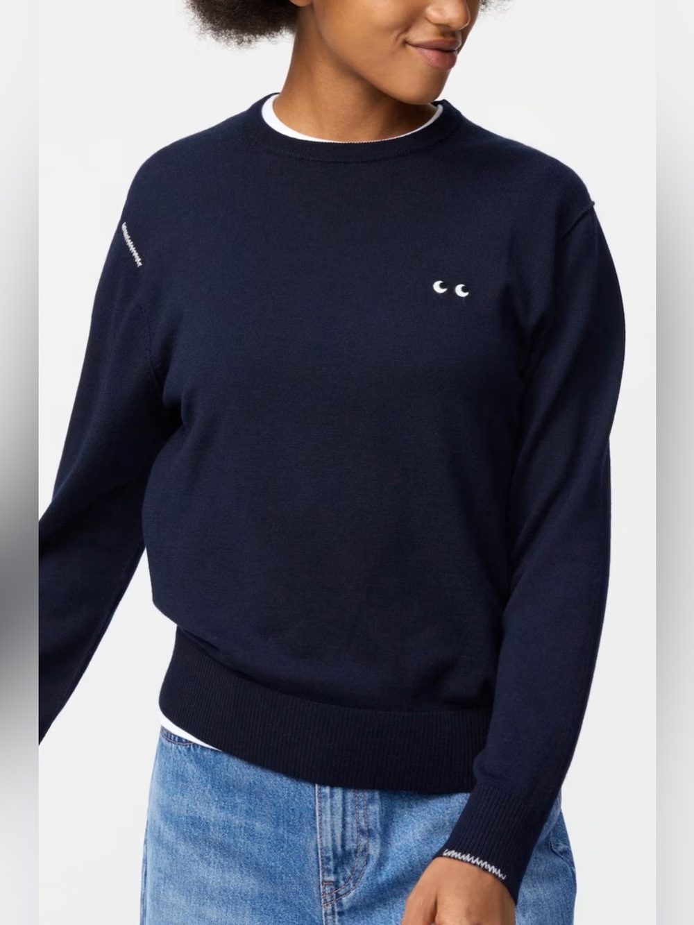 Anya Hindmarch x UNIQLO 100% Merino Wool Eyes Sweater Navy Blue Womens S Rare